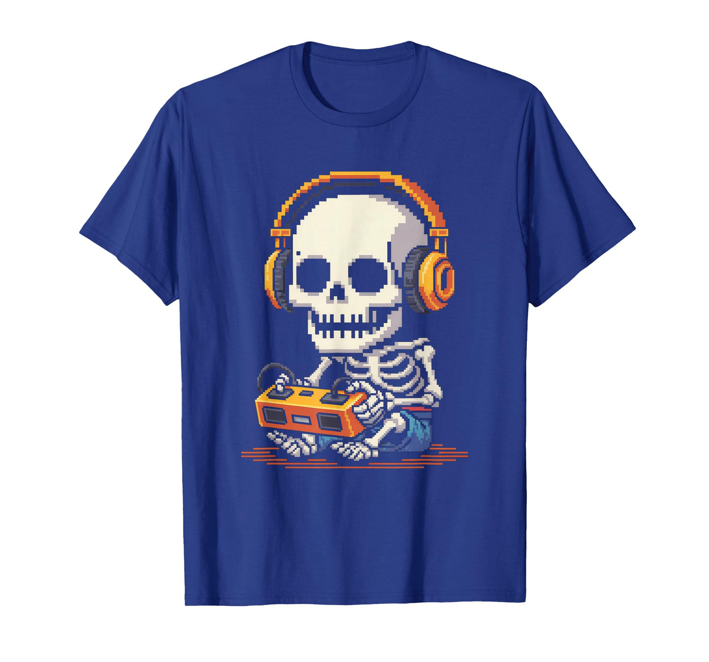 Funny Pixel Skeleton Gamer Retro Gaming Humor Women Men T-Shirt