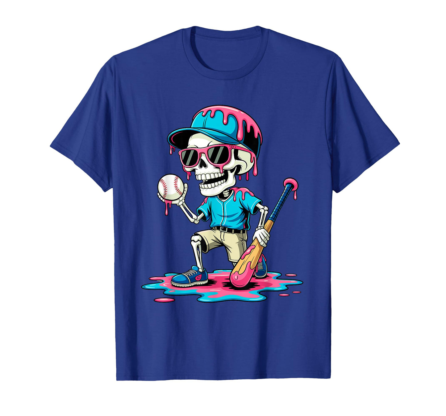 Skeleton Baseball Drip Funny Halloween Sports Boys T-Shirt