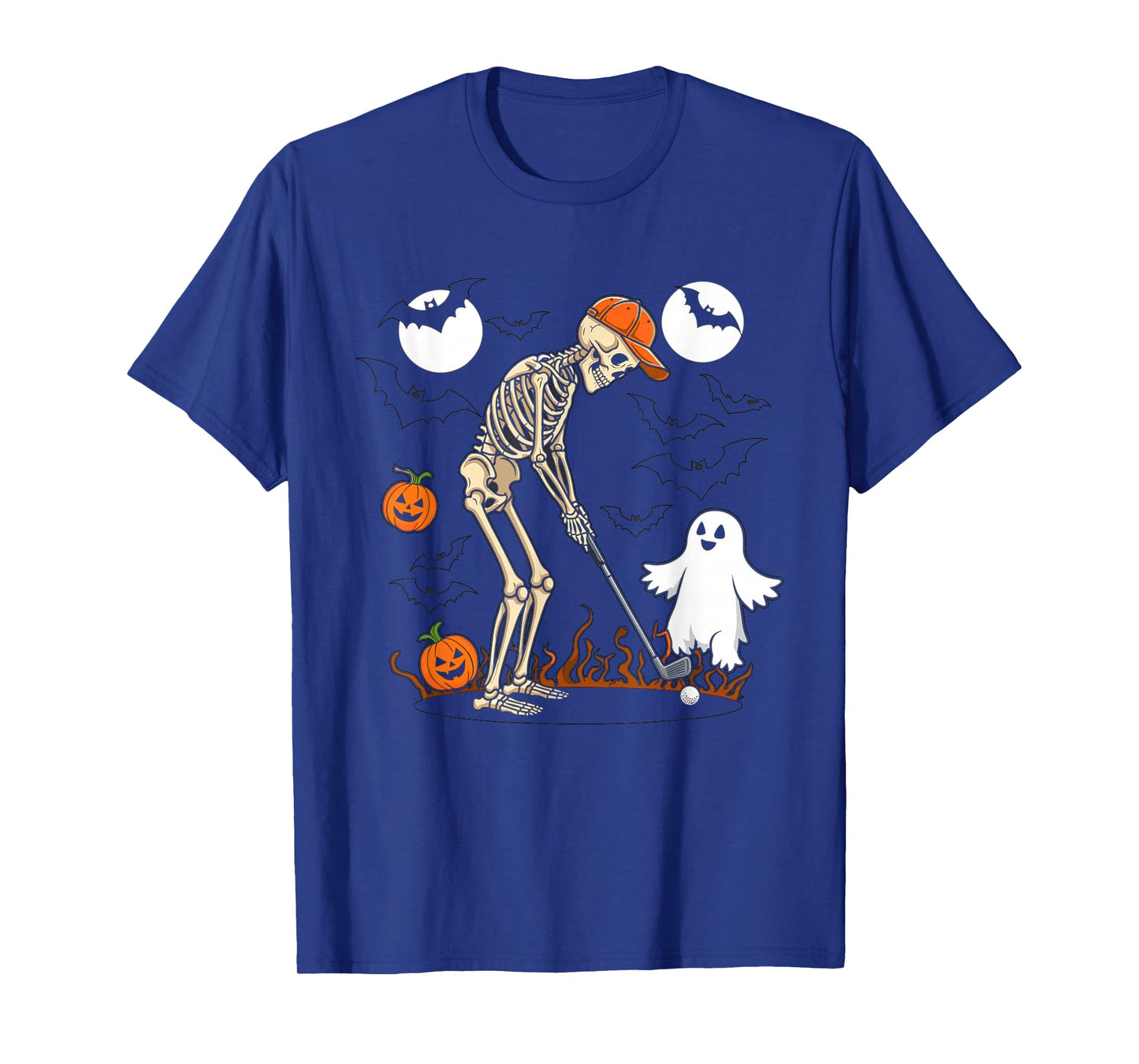 Halloween Skeleton Playing Golf Pumpkin Ghost Scene T-Shirt