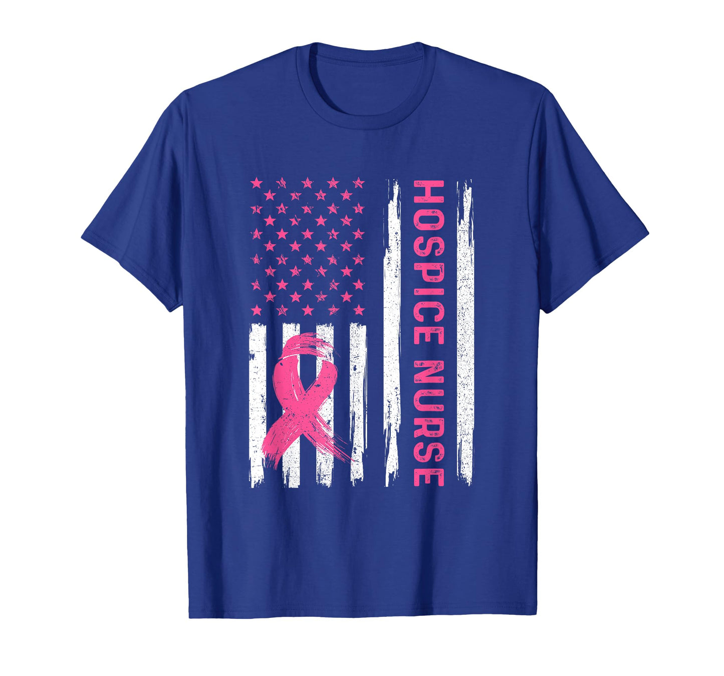 Hospice Nurse American Flag Nurse Breast Cancer Awareness T-Shirt