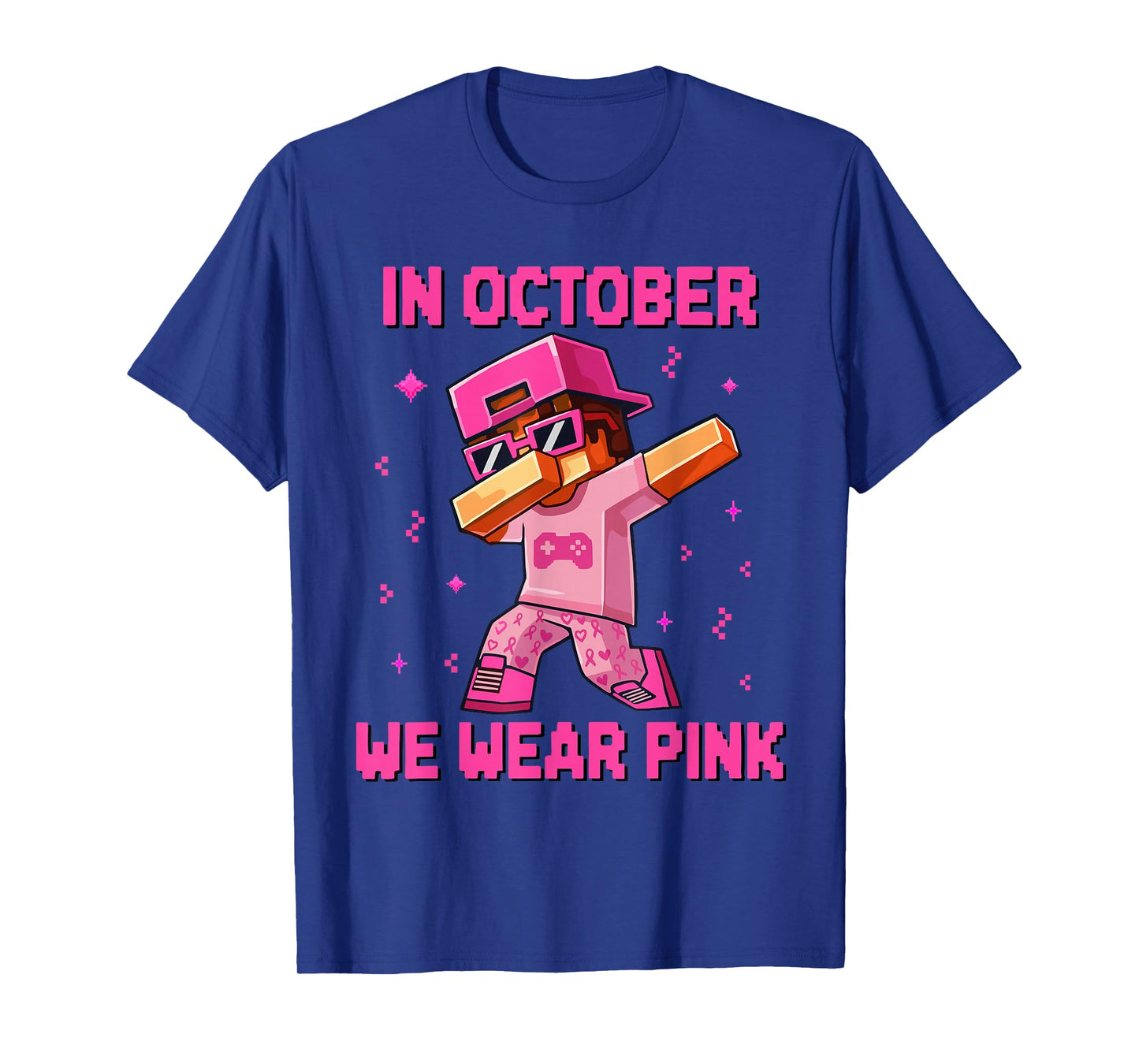 in October We Wear Pink Boys Breast Cancer Awareness Gaming T-Shirt