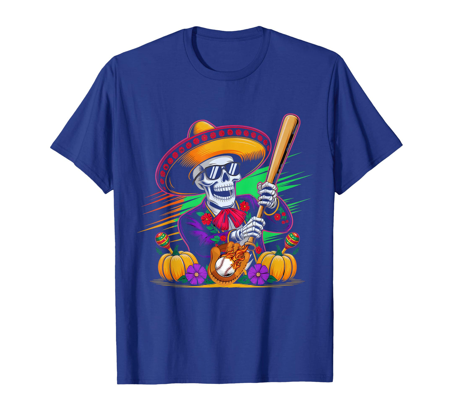 Mariachi Holloween Skeleton Baseball Holloween Fiesta Funny T-Shirt