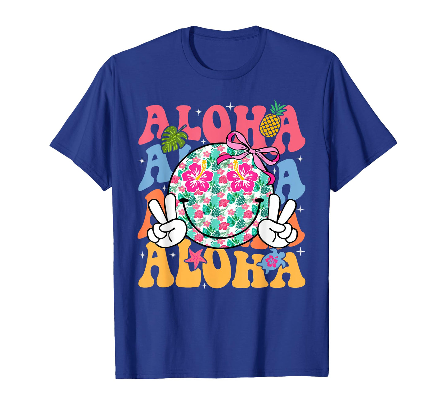 Aloha Hawaiian Cute Smile Face Shaka Hibiscus Kids Girls T-Shirt
