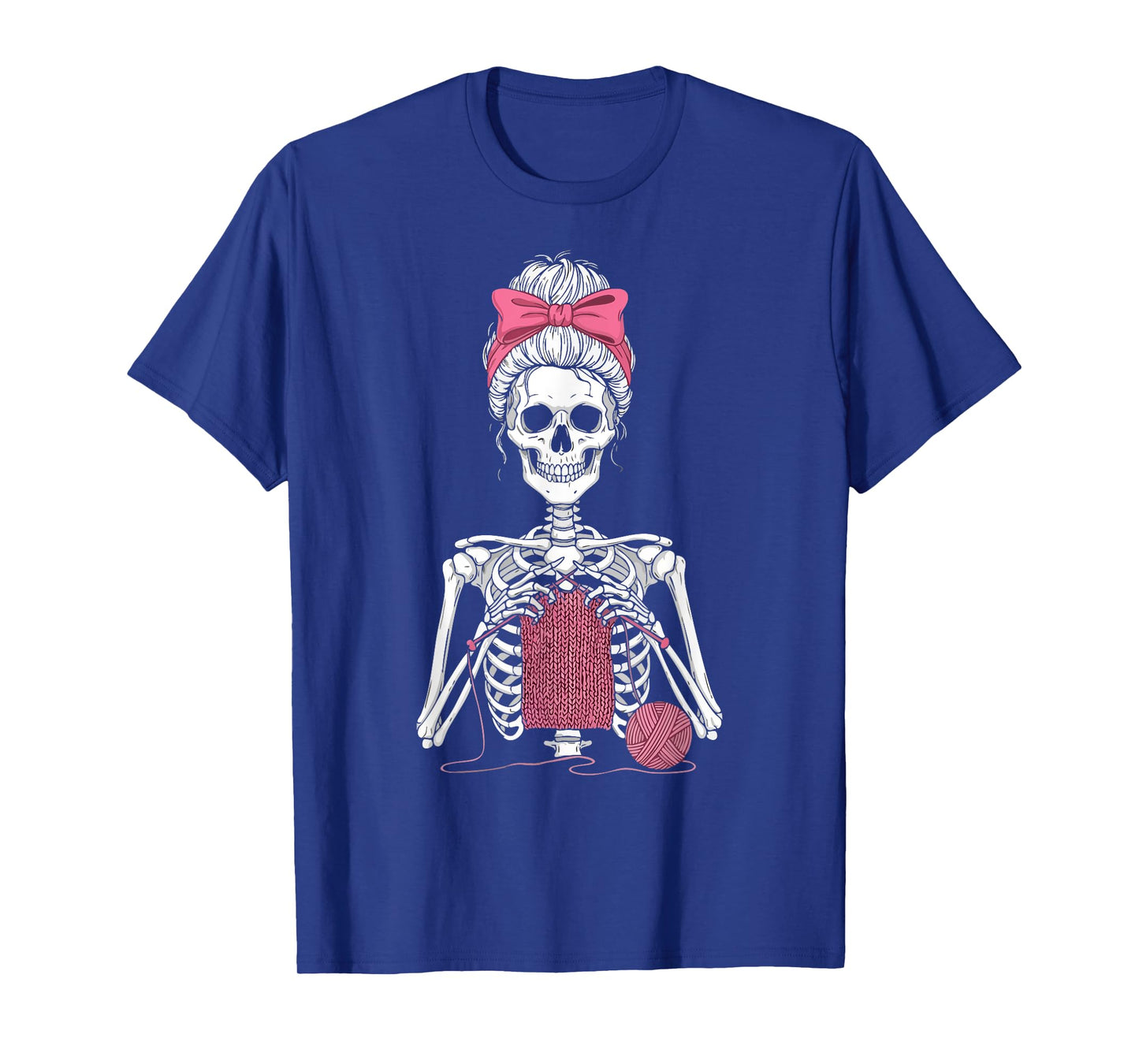 Skeleton Messy Bun Crochet Knitting Lovers Spooky Halloween T-Shirt