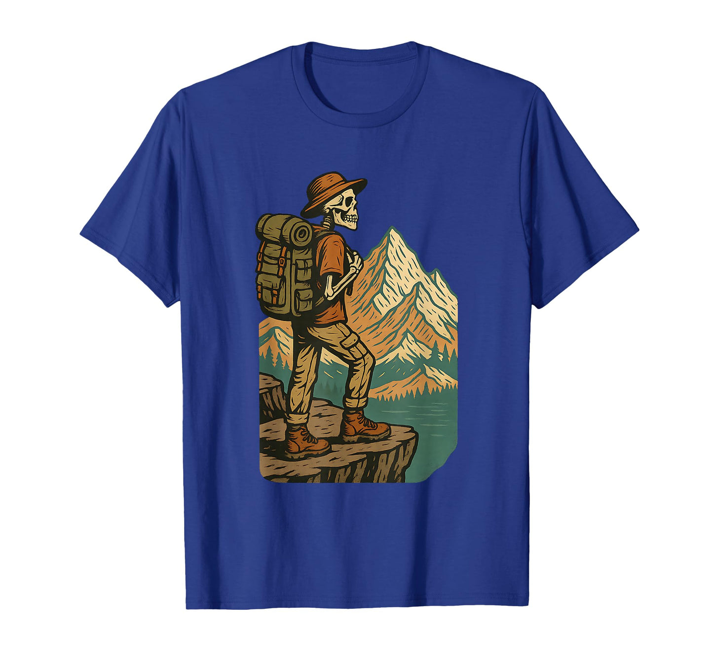 Funny Skeleton Hiker Camping Mountains Vintage Halloween T-Shirt