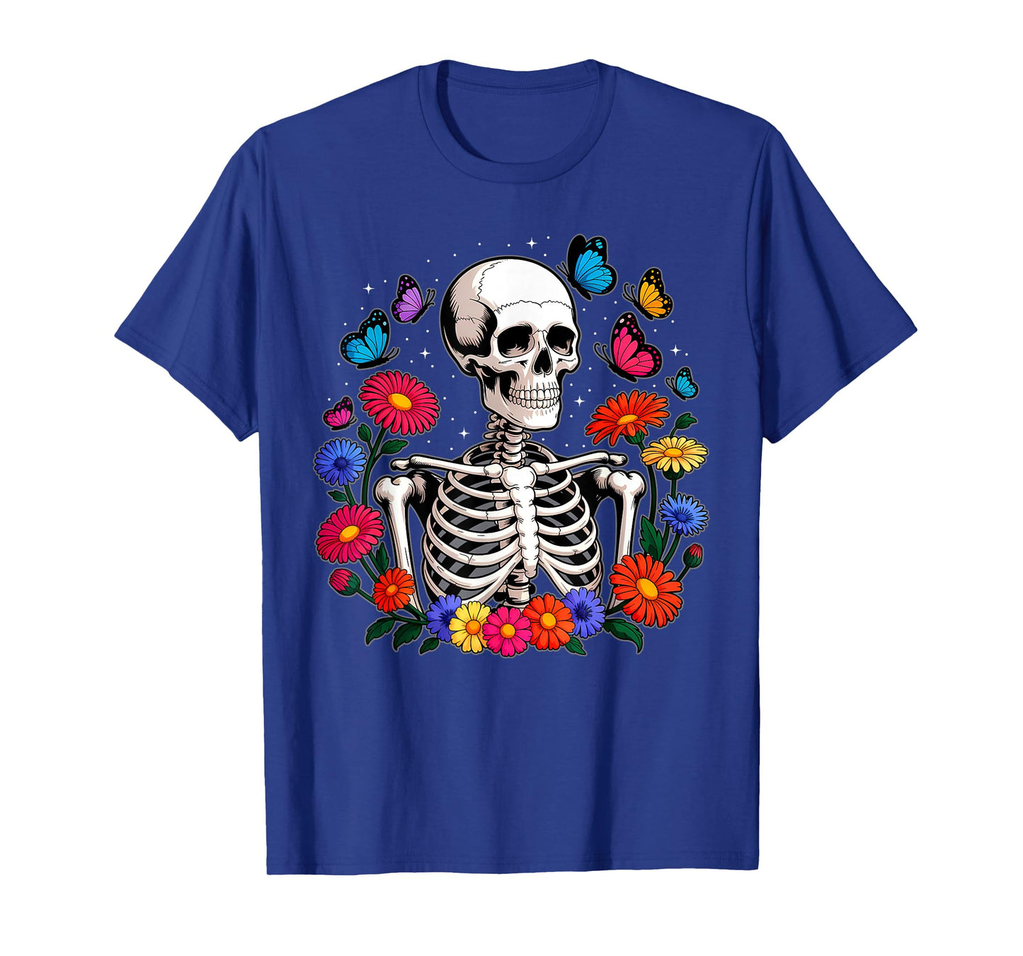Skeleton Flowers Butterfly Floral Halloween Men Women T-Shirt