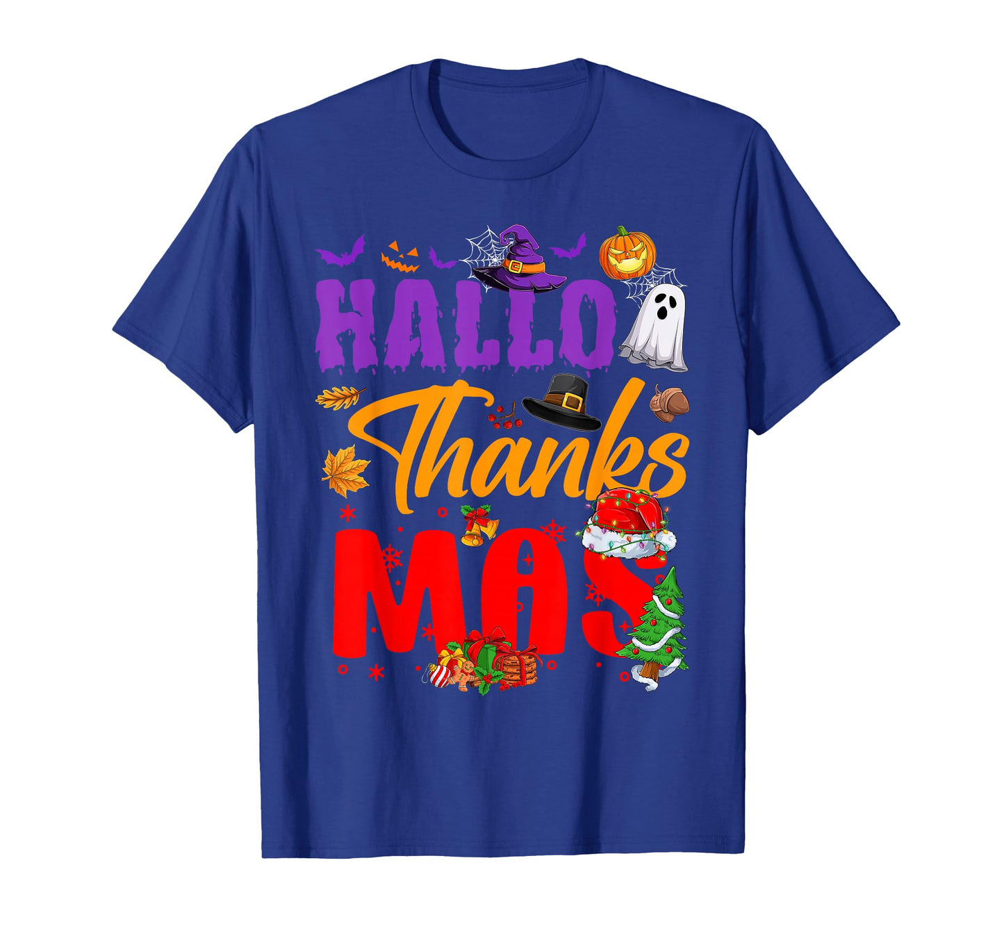 Happy Hallothanksmas Halloween Thanksgiving Christmas Kids T-Shirt