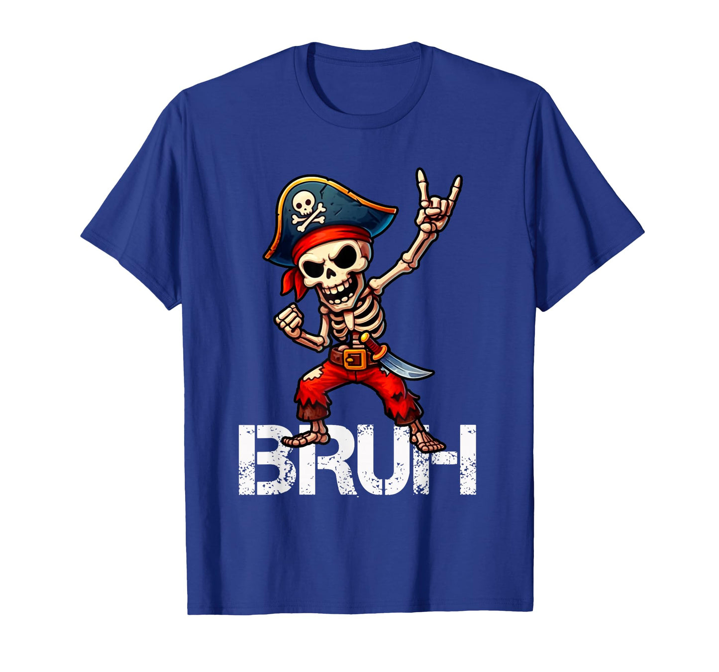 Bruh Pirate Skeleton Rock on Funny Halloween Pirate Men Boys T-Shirt
