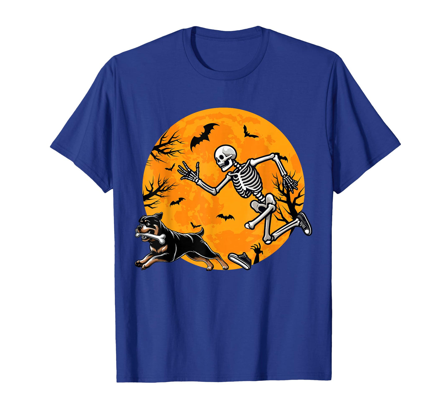 Halloween Dog Skeleton Chasing Dog Halloween Rottweiler T-Shirt