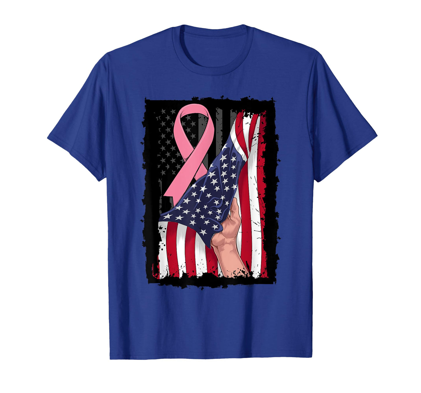 Pink Breast Cancer Awareness American USA Flag 4th of July Women Kids Men T-Shirt