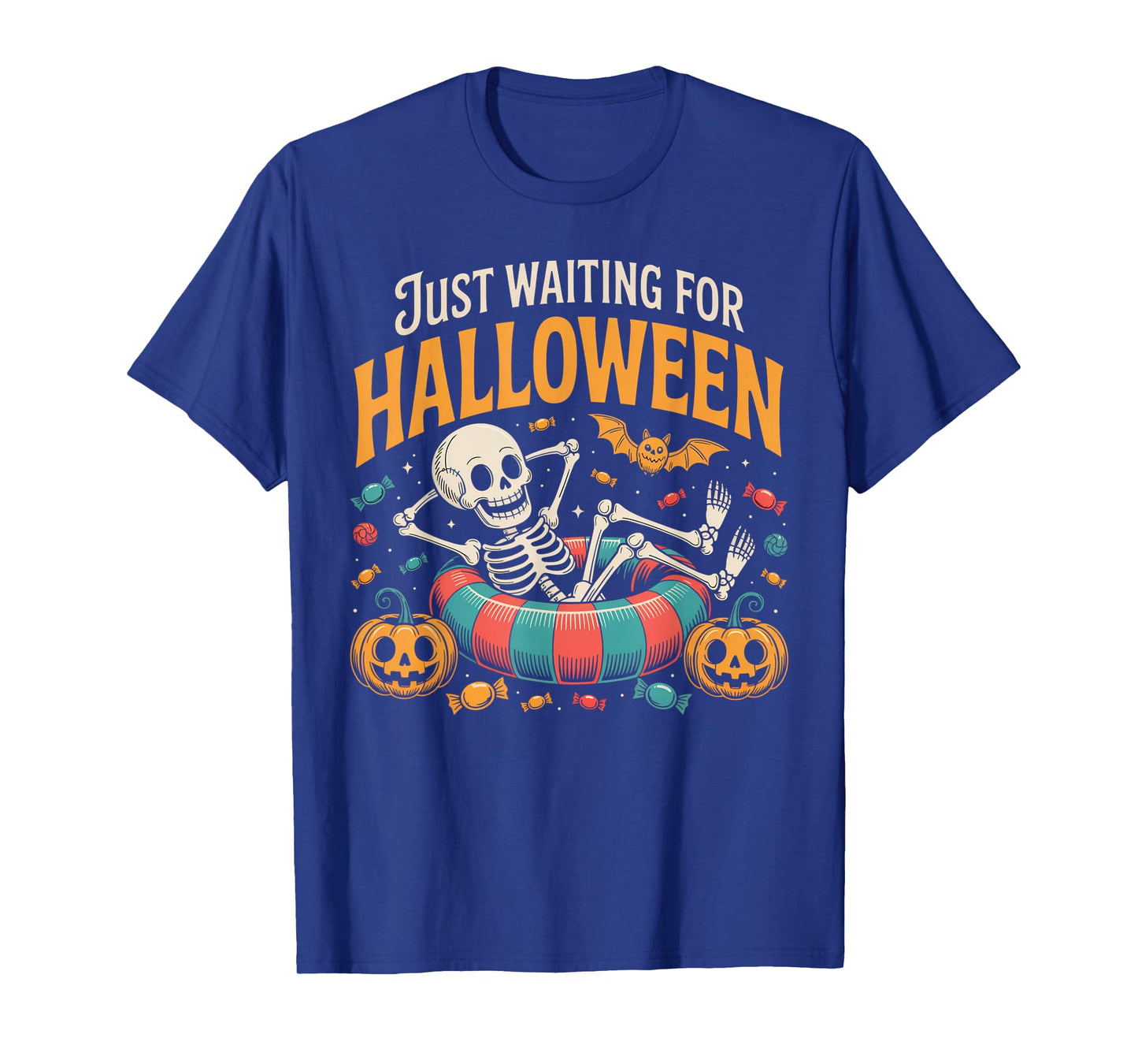 Just Waiting for Halloween Funny Skeleton Spooky Summerween T-Shirt
