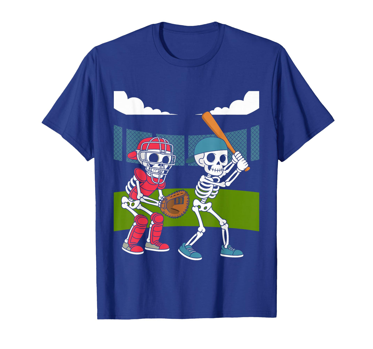 Halloween Skeleton Baseball Field Batter Catcher Graphic T-Shirt