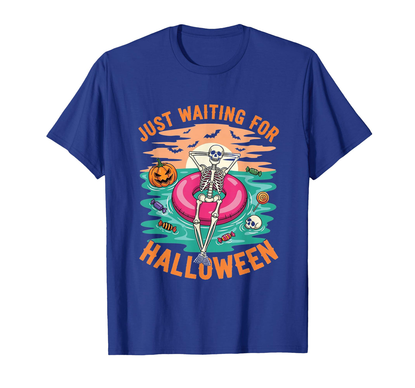 Just Waiting for Halloween Skeleton Funny Halloween Quote T-Shirt