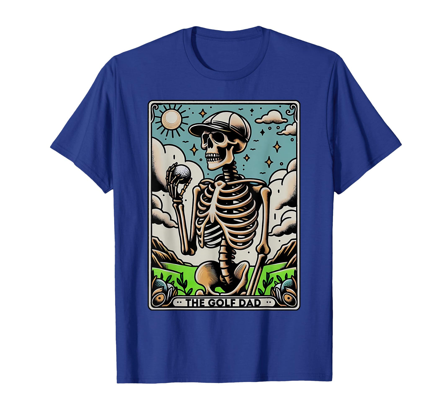 Funny Skeleton Golf Dad Tarot Card Spooky Halloween Witch T-Shirt