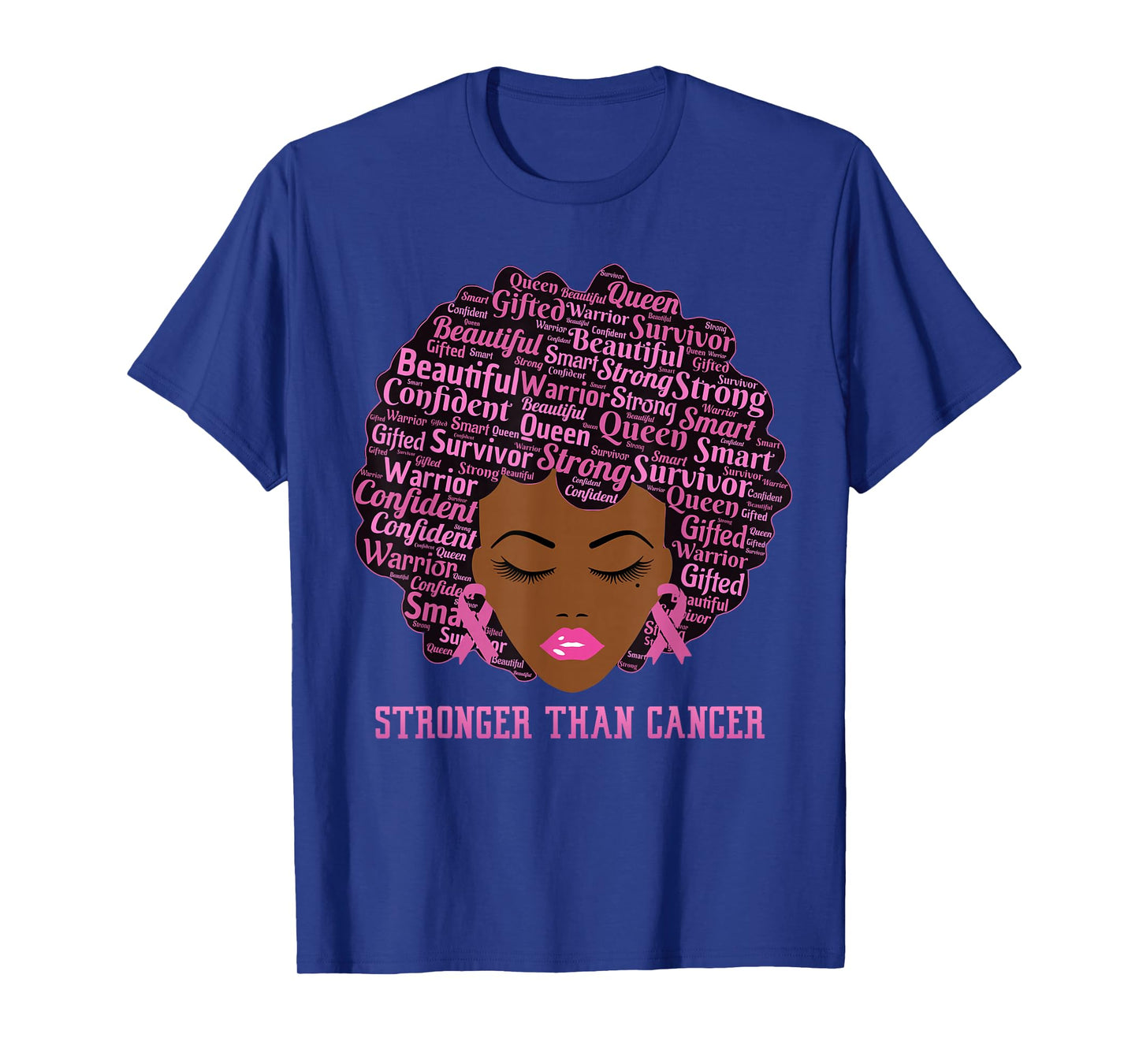 Black Women Queen Stronger Than Breast Cancer Pink Ribbon T-Shirt