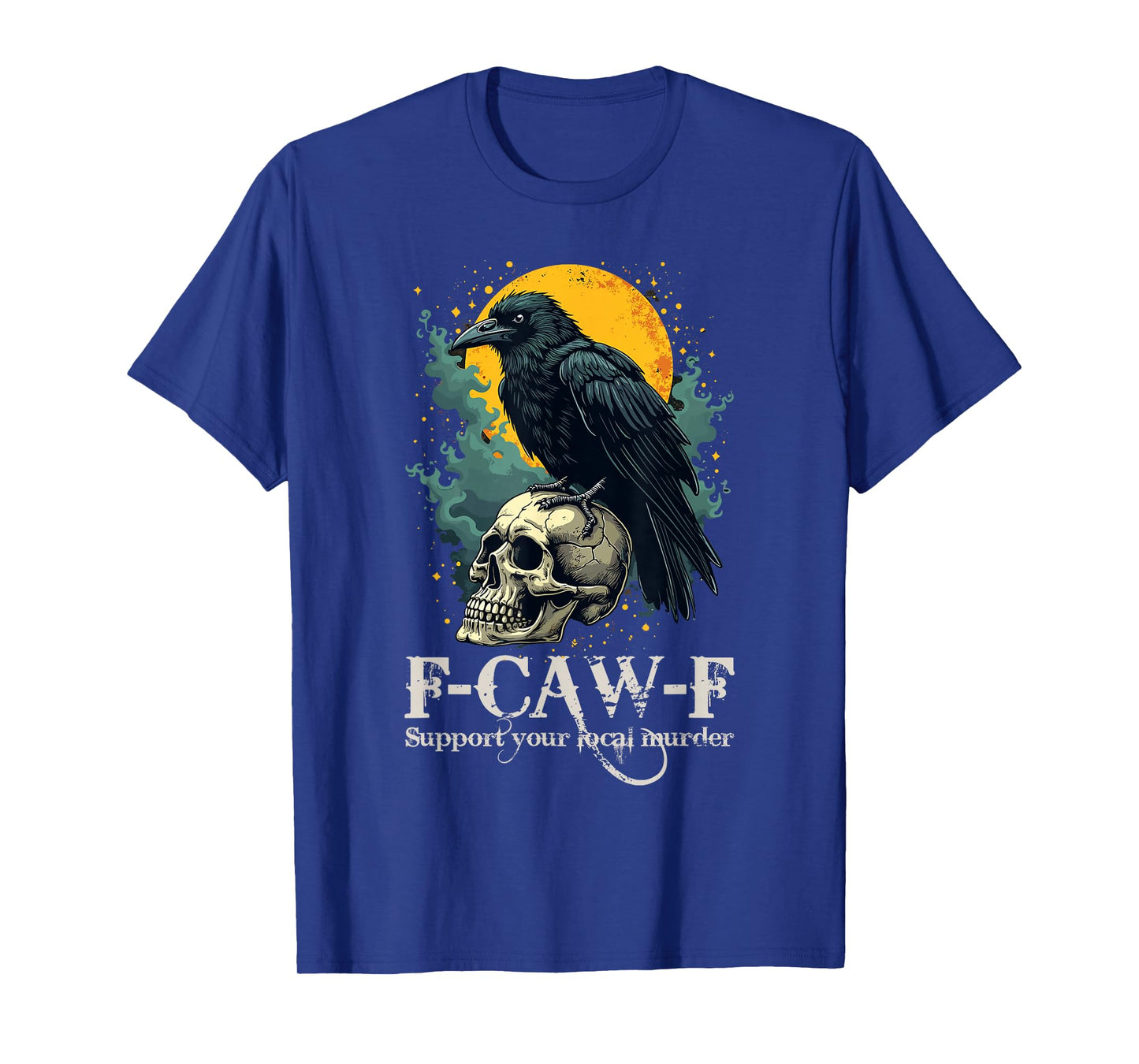 Black Crow F-Caw-F Funny Skull Moon Design T-Shirt