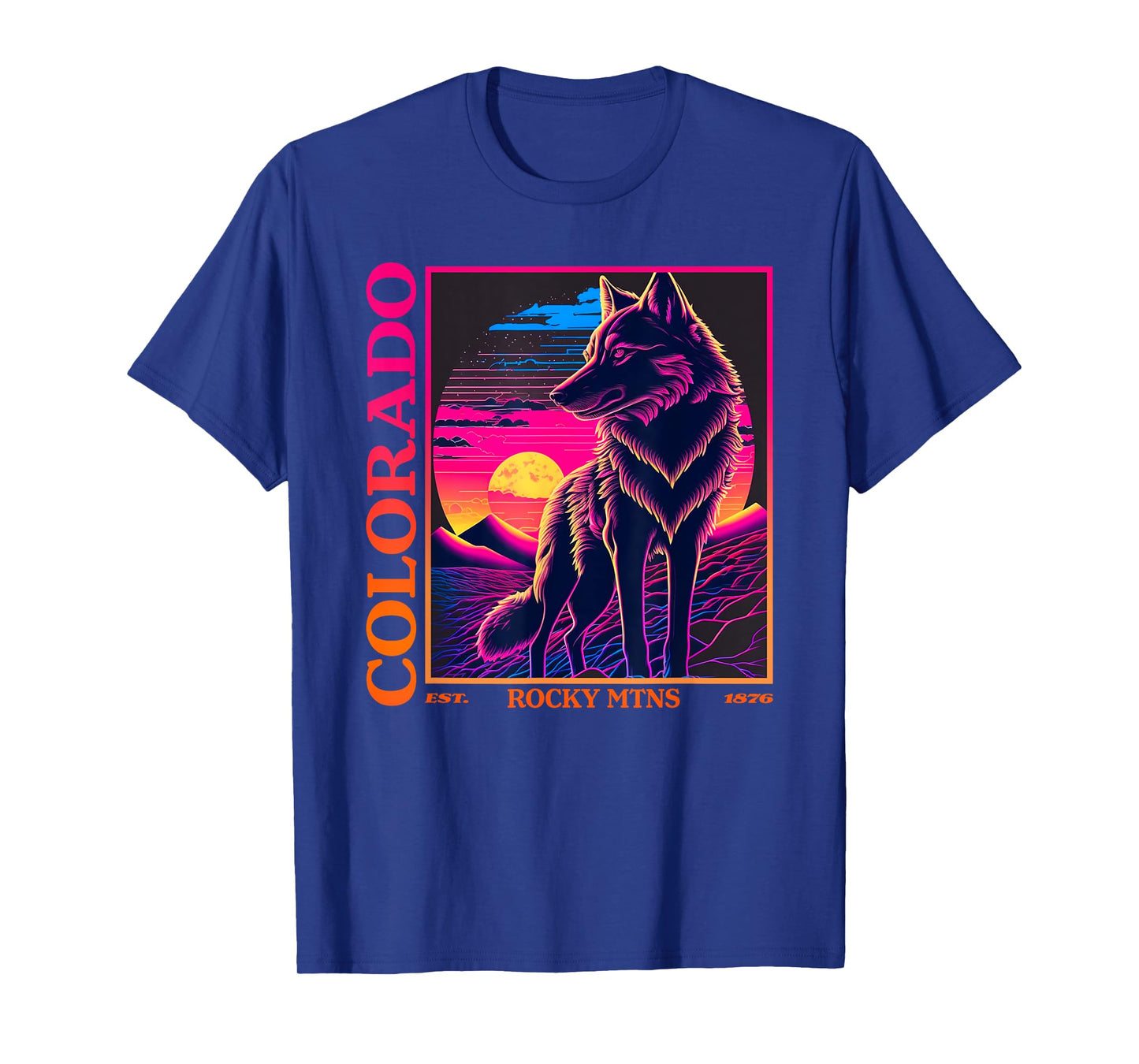 Colorado Mountain Wolf - Wolf, Moon, & Stars Retro T-Shirt