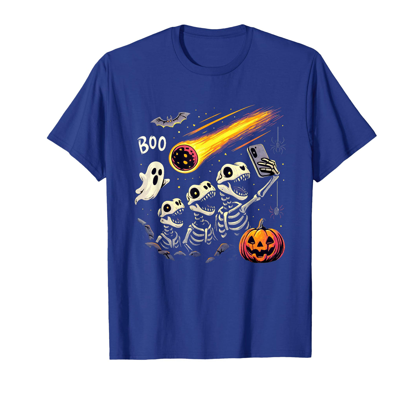 Skeleton Dinosaur T Rex Selfie Boo Pumpkin Halloween T-Shirt