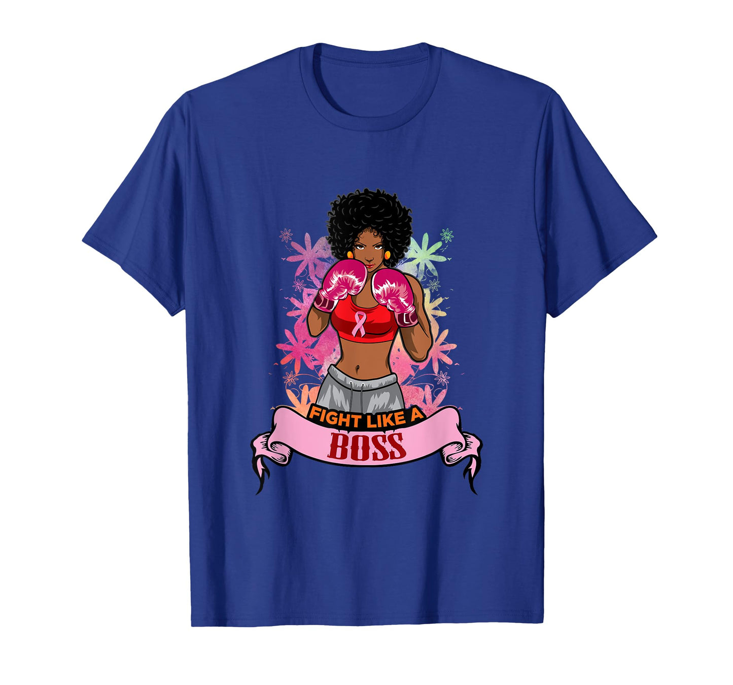 Black Girl Pink Warrior Breast Cancer Awareness Boxing T-Shirt