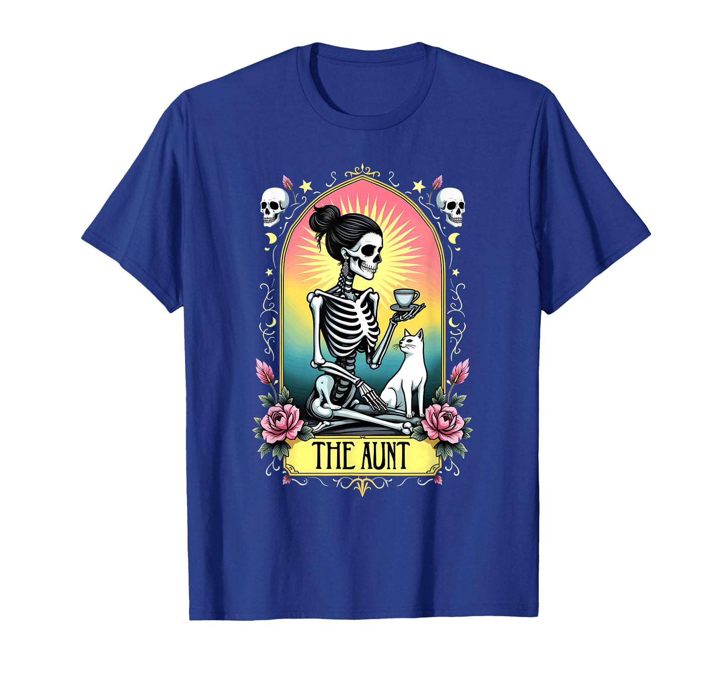 Gothic Tarot Card Aunt Skeleton Cat Mom Coffee T-Shirt
