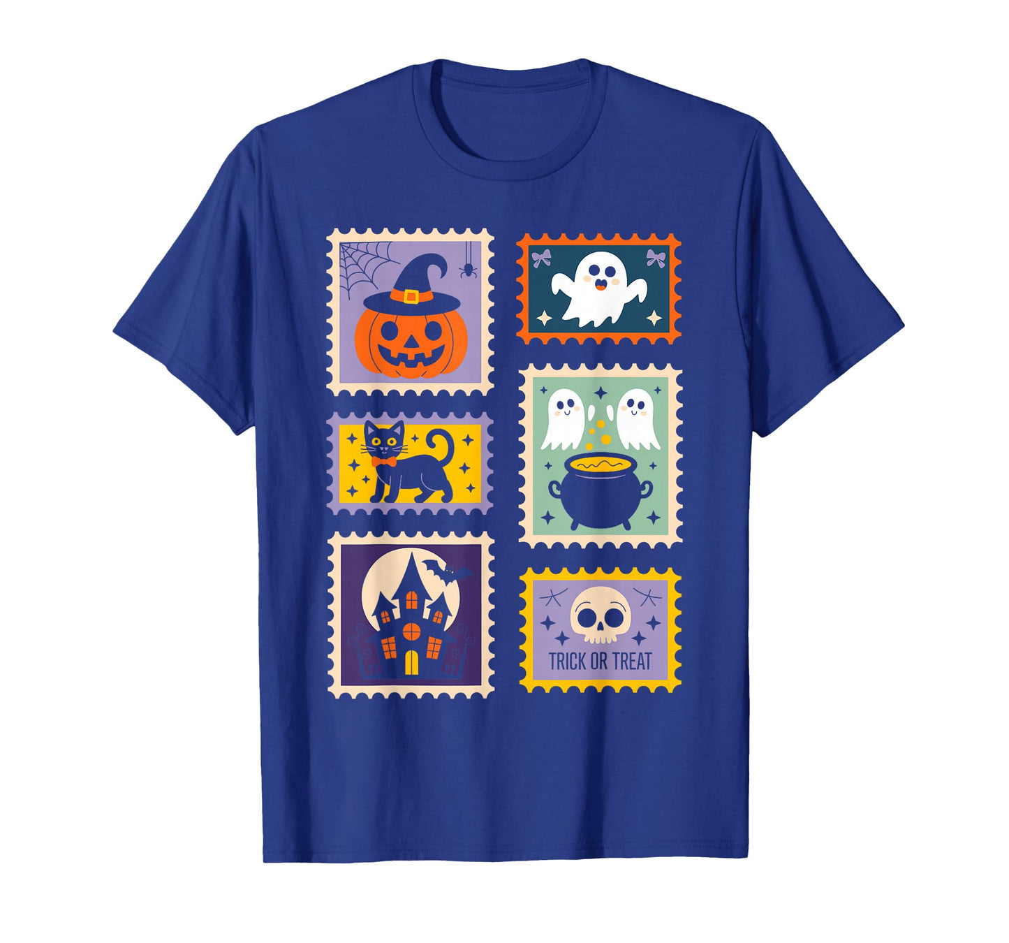 Halloween Stamps Spooky Pumpkin Ghost Cat Witch Skeleton T-Shirt