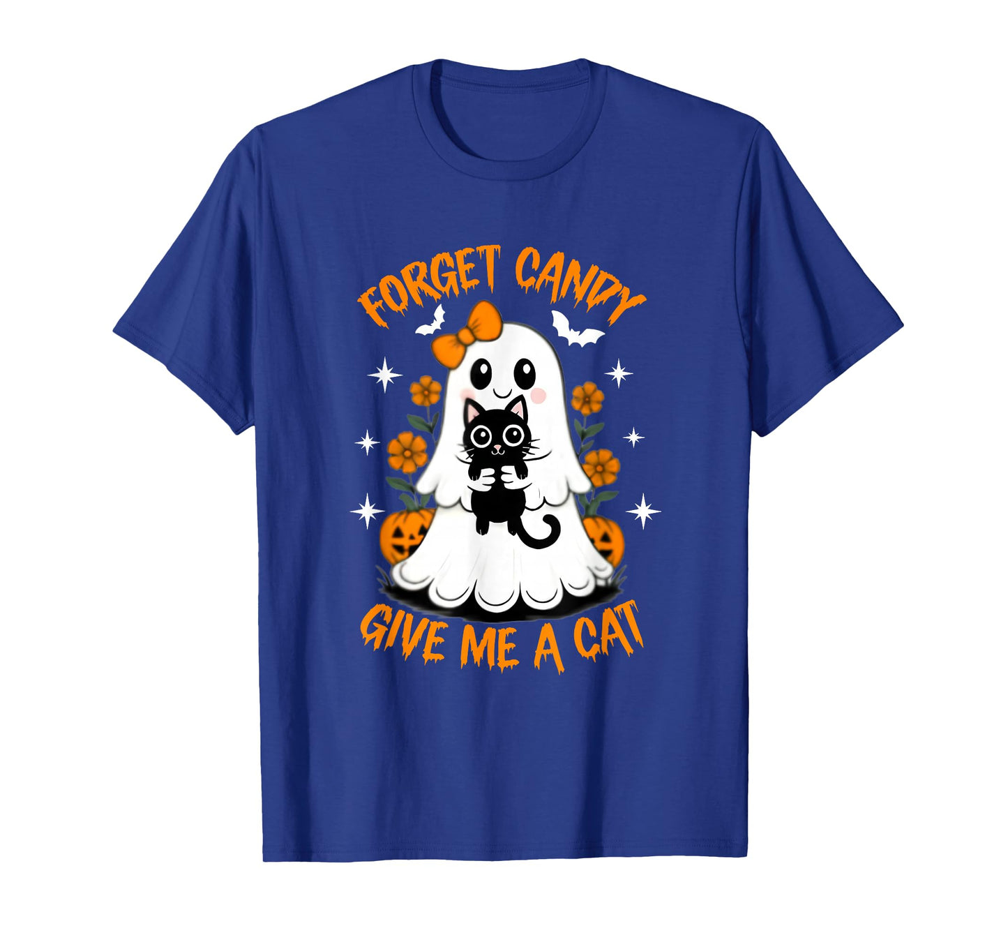 Funny Ghost Black Cat Forget Candy Give Me Cat Halloween T-Shirt