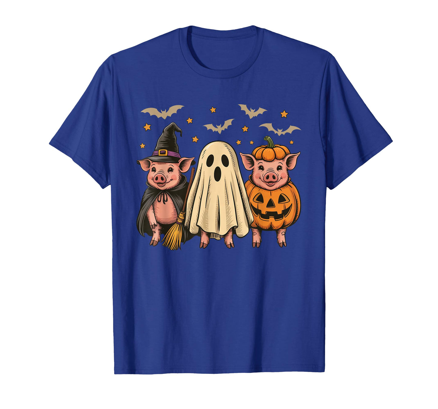 Three Halloween Pigs Cosplay Witch Boo Carved Pumpkin T-Shirt