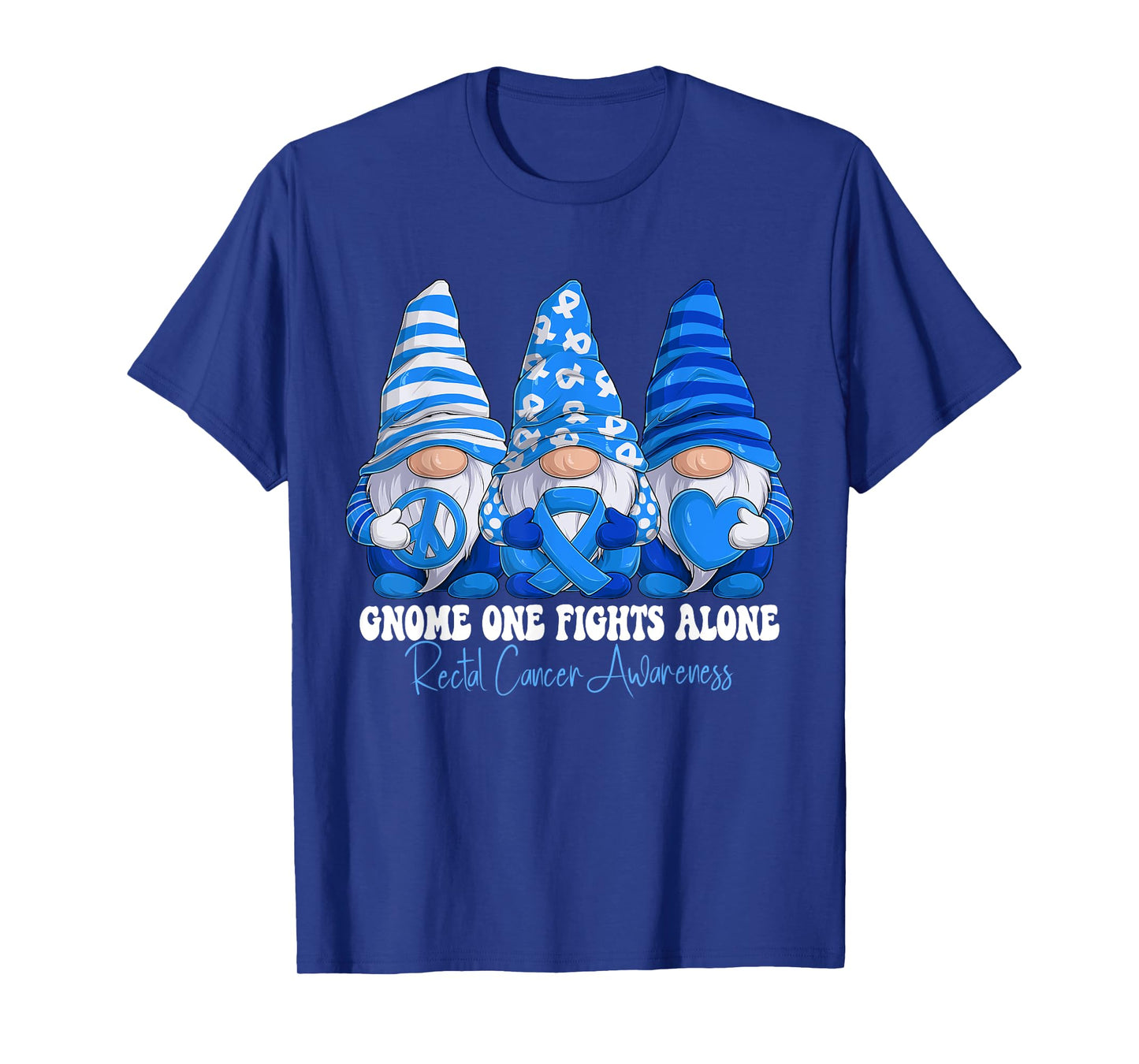Rectal Cancer Awareness Month Blue Ribbon Gnomies Support T-Shirt