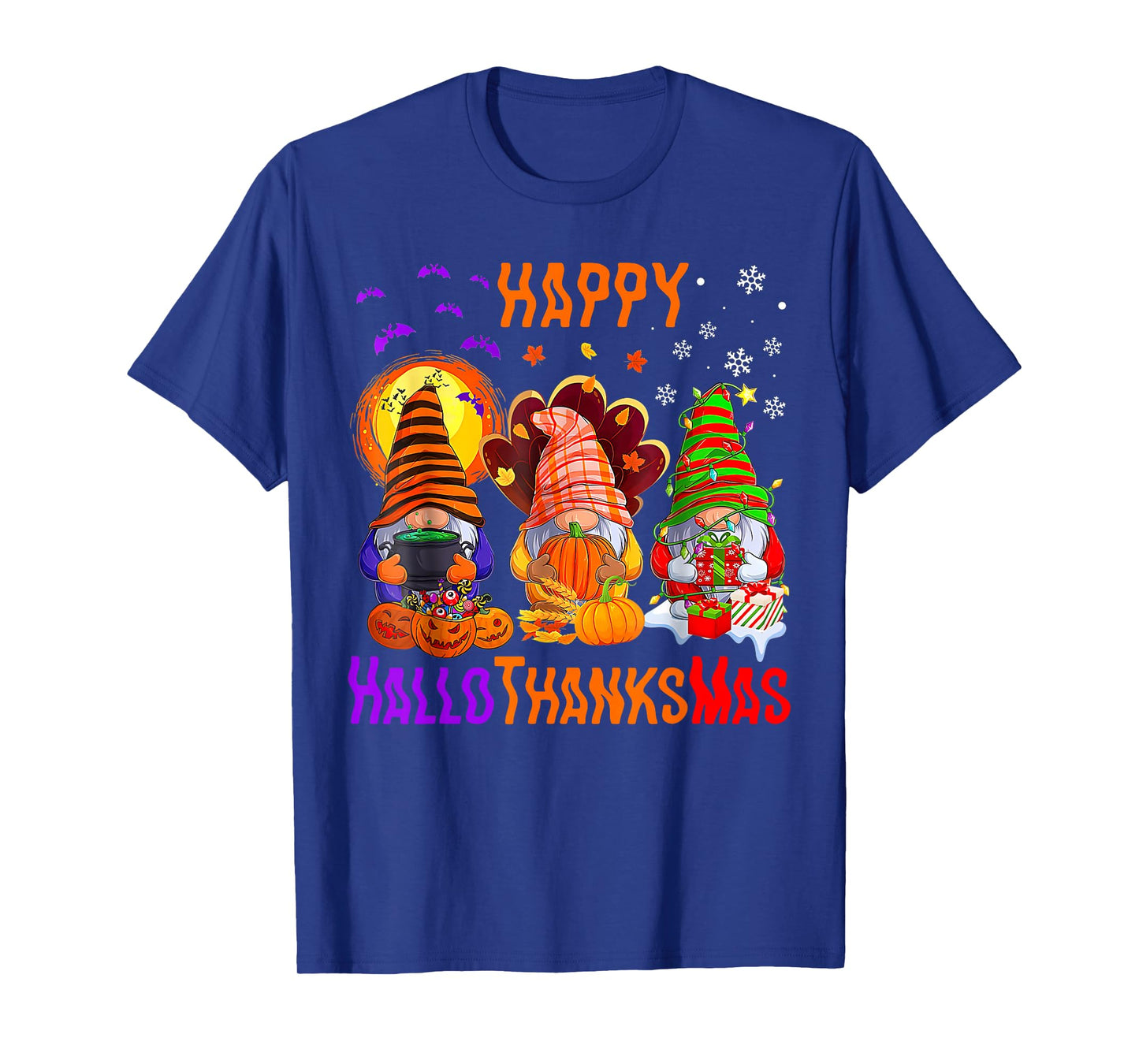 Three Gnomes Halloween Merry Christmas Happy Hallothanksmas T-Shirt