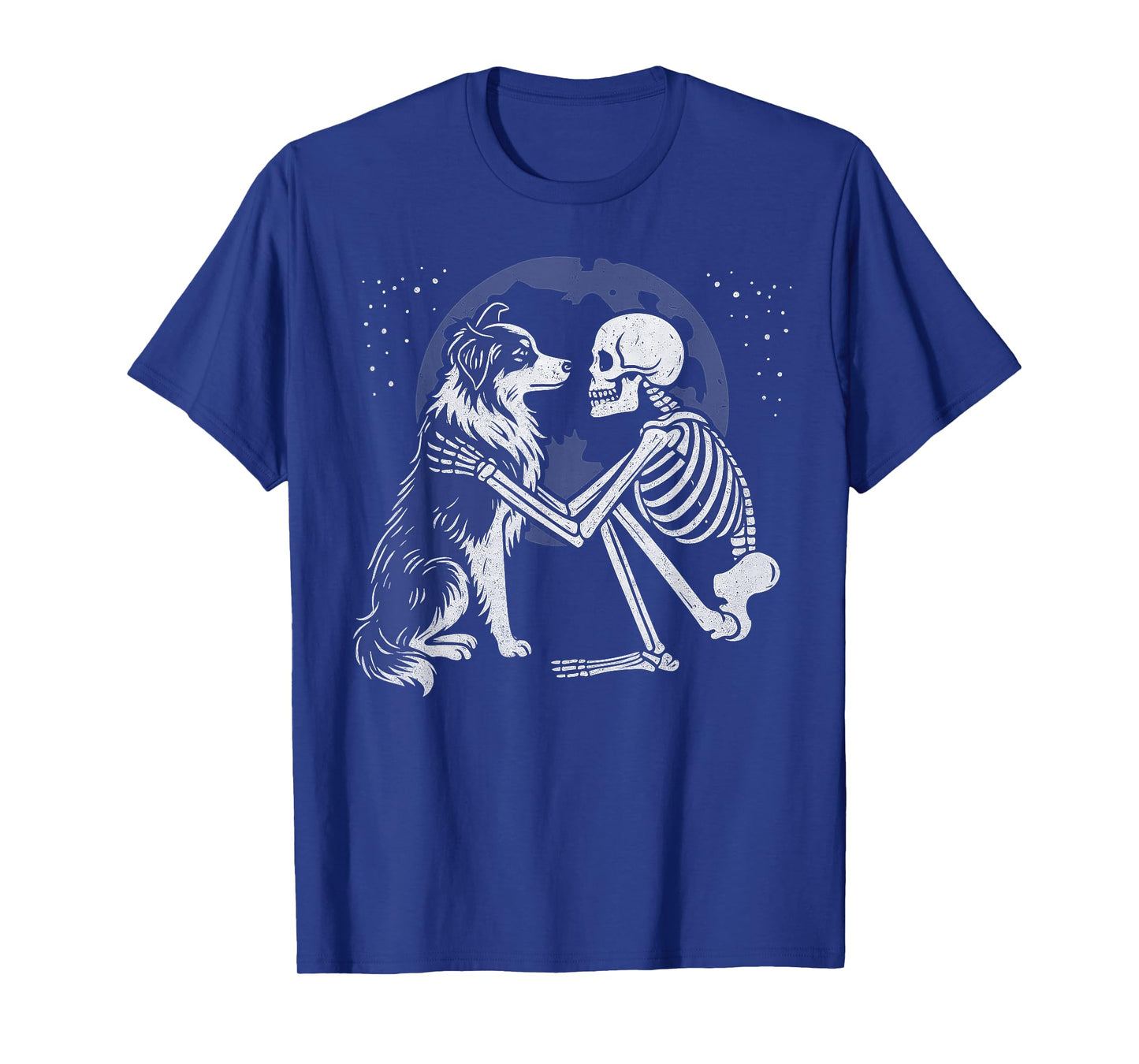Australian Shepherd Skeleton Moon Halloween Dog Lover T-Shirt