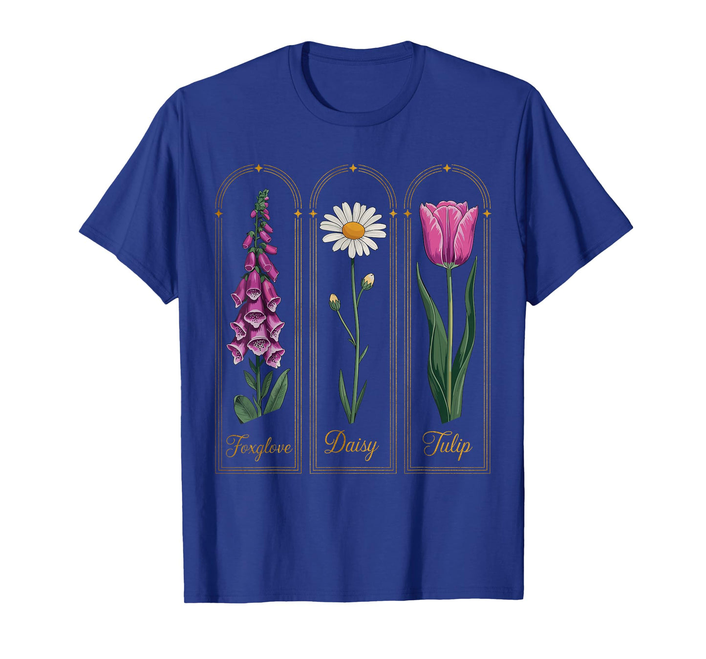 Vintage Botanical Flowers Foxglove Daisy Tulip Garden Plants T-Shirt