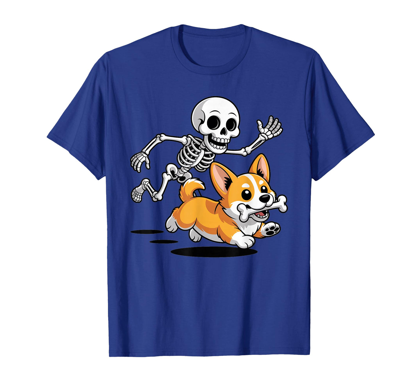 Funny Skeleton Chasing Corgi Halloween Dog Mom Pet Lover T-Shirt