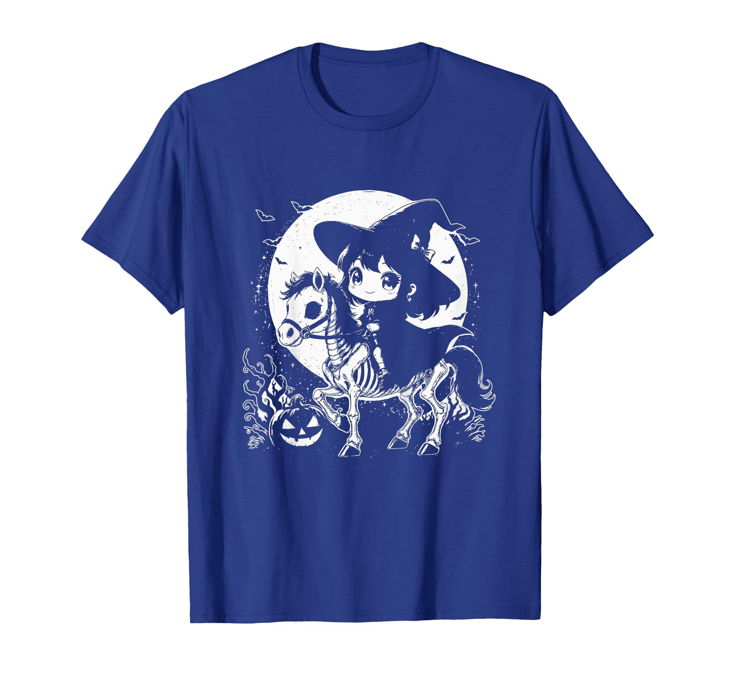 Halloween Girl Witch Riding Horse Skeleton T-Shirt