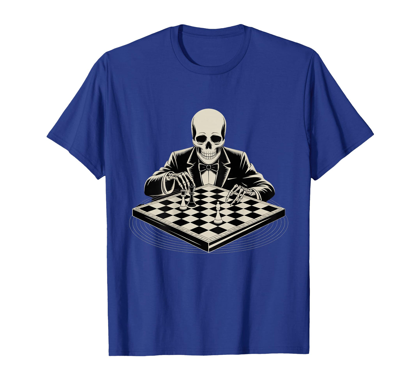 Backprint Skeleton Playing Chess Cool Skull Funny Skeleton T-Shirt