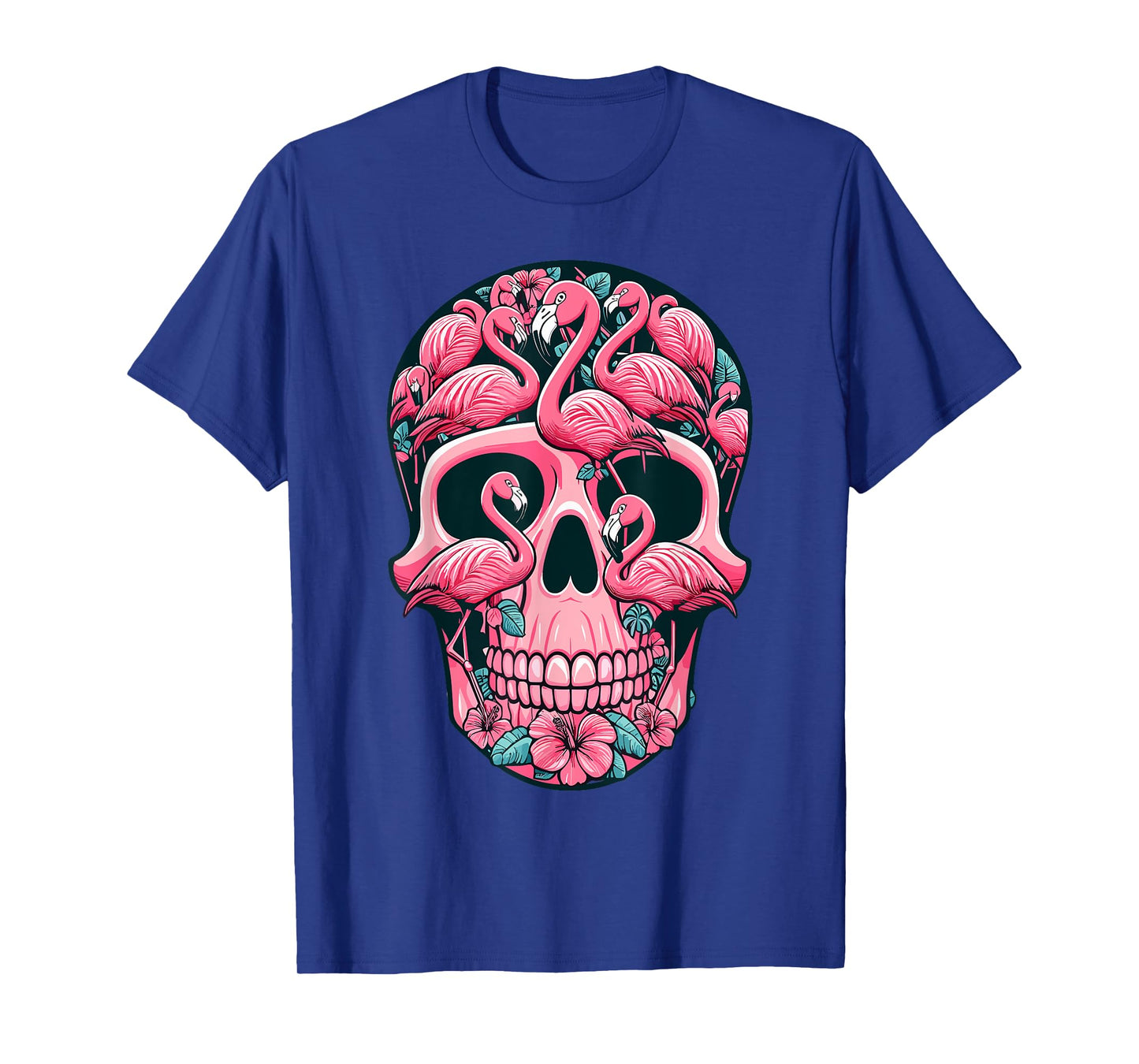 Pink Flamingo Skull Breast Cancer Awareness Halloween Women T-Shirt