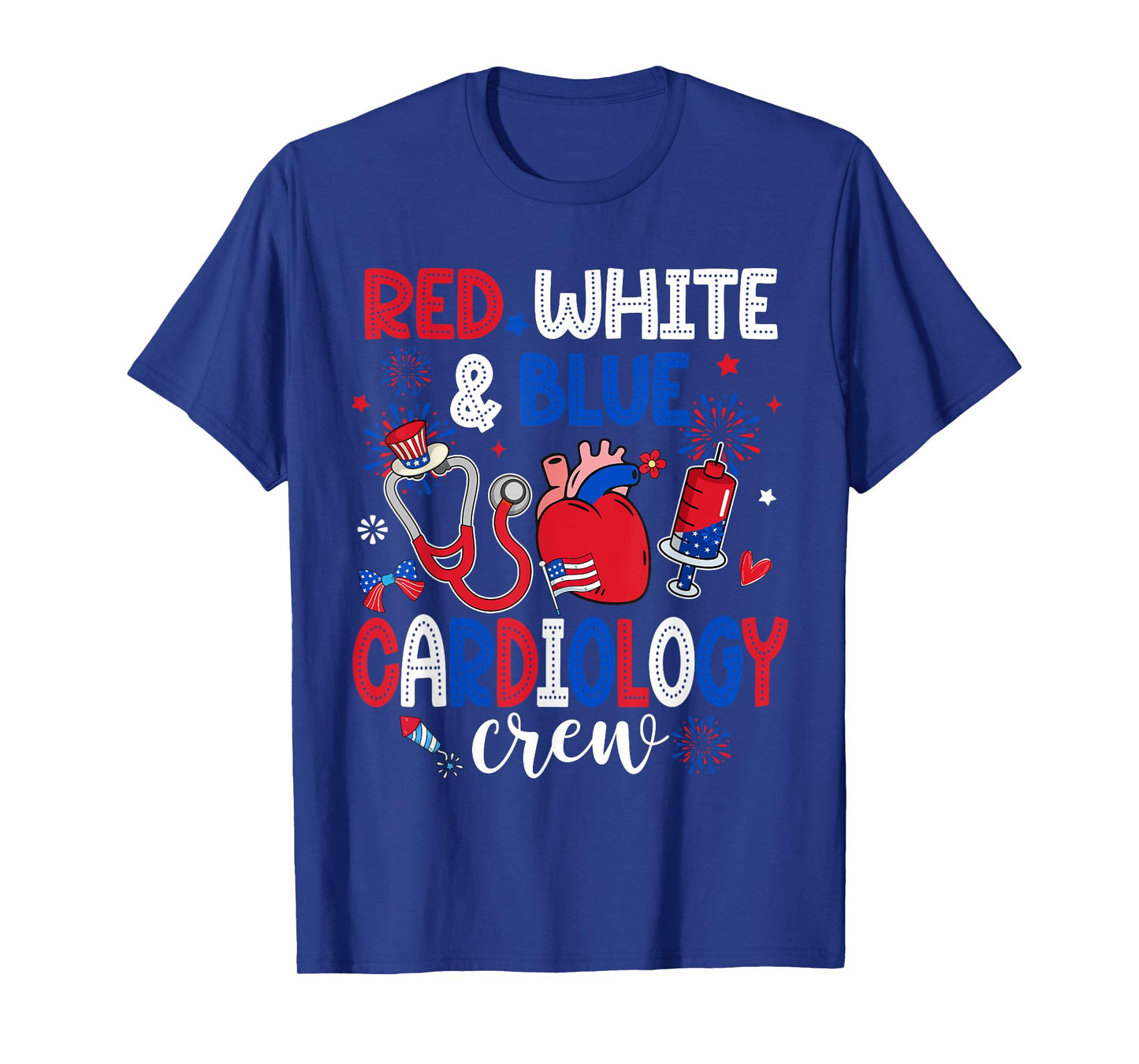 Red White & Blue Cardiology Crew Cardiac Tech 4th Of July Women Men T-Shirt