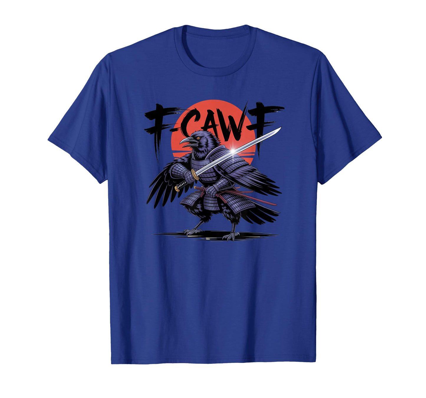 Samurai Crow F-Caw-F Funny Black Bird Red Moon Adult Humor T-Shirt