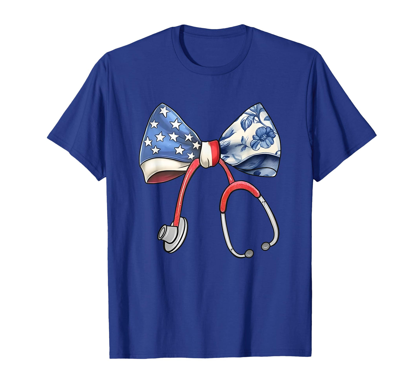 Nurse Toile Bow July 4th Stethoscope Bow Respiratory RT T-Shirt
