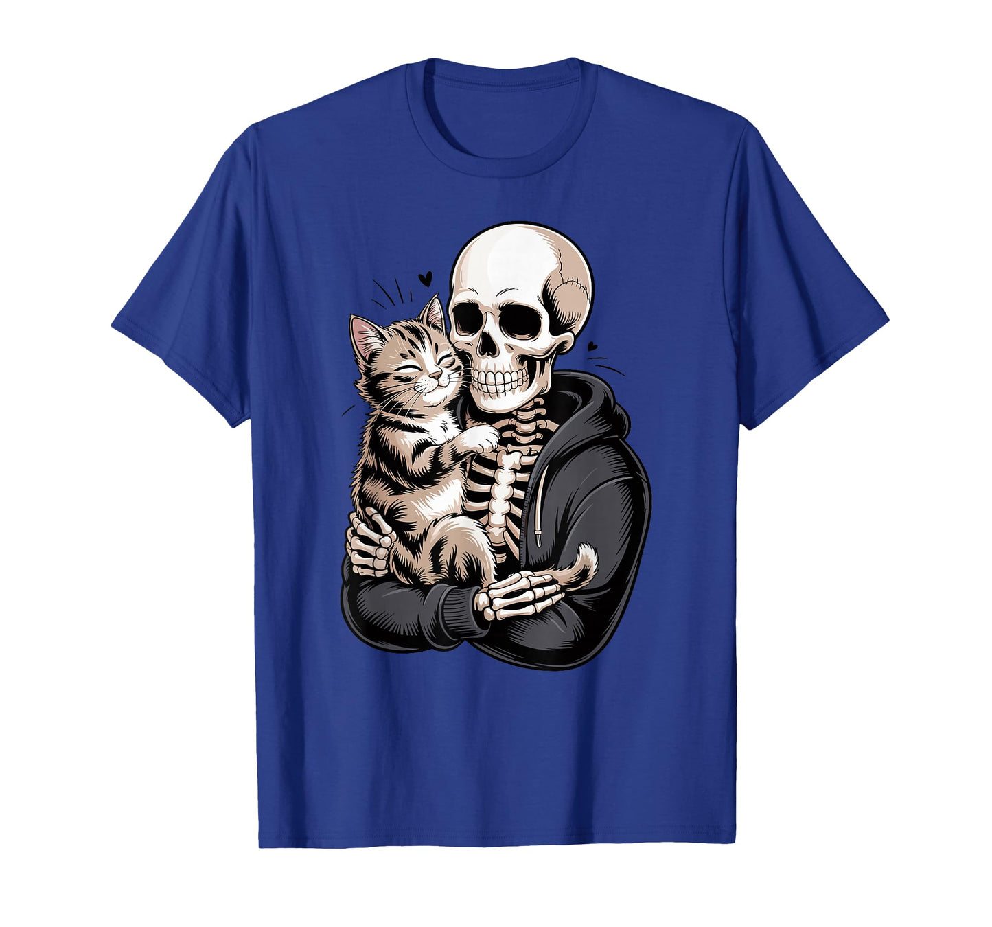 Skeleton Hugging Cat Spooky Cute Halloween Cat Lover T-Shirt
