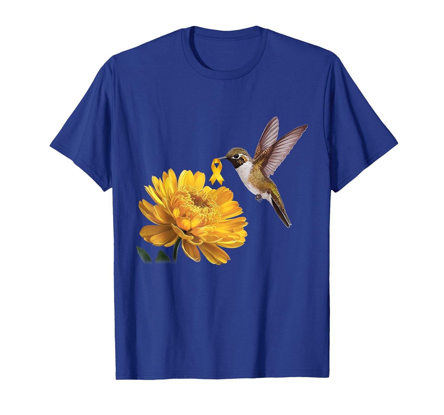 Hummingbird Sunflower Gold Ribbon Childhood Cancer Awareness T-Shirt