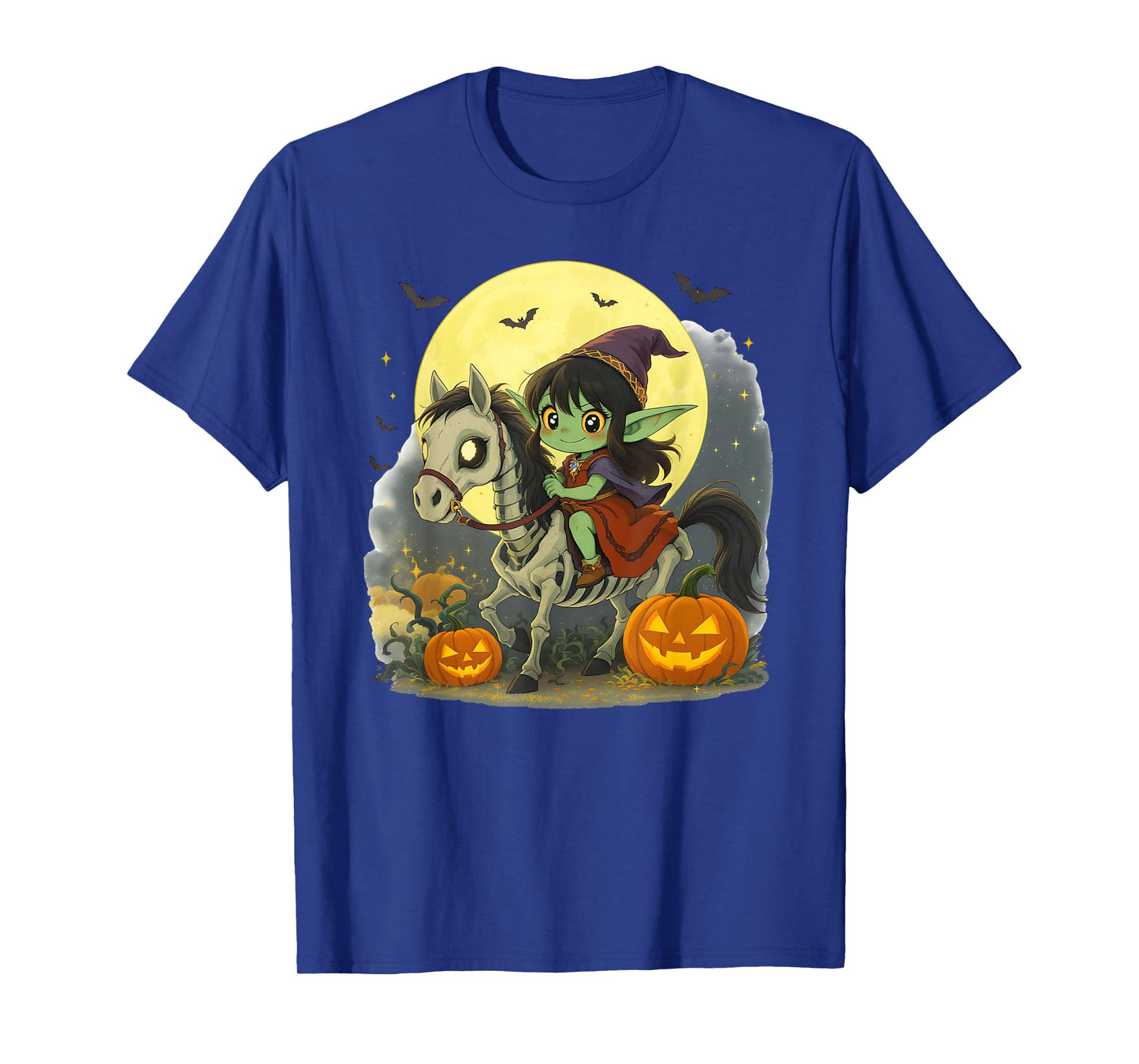 Halloween Girl Dark Elf Goblin Troll Riding Horse Skeleton T-Shirt