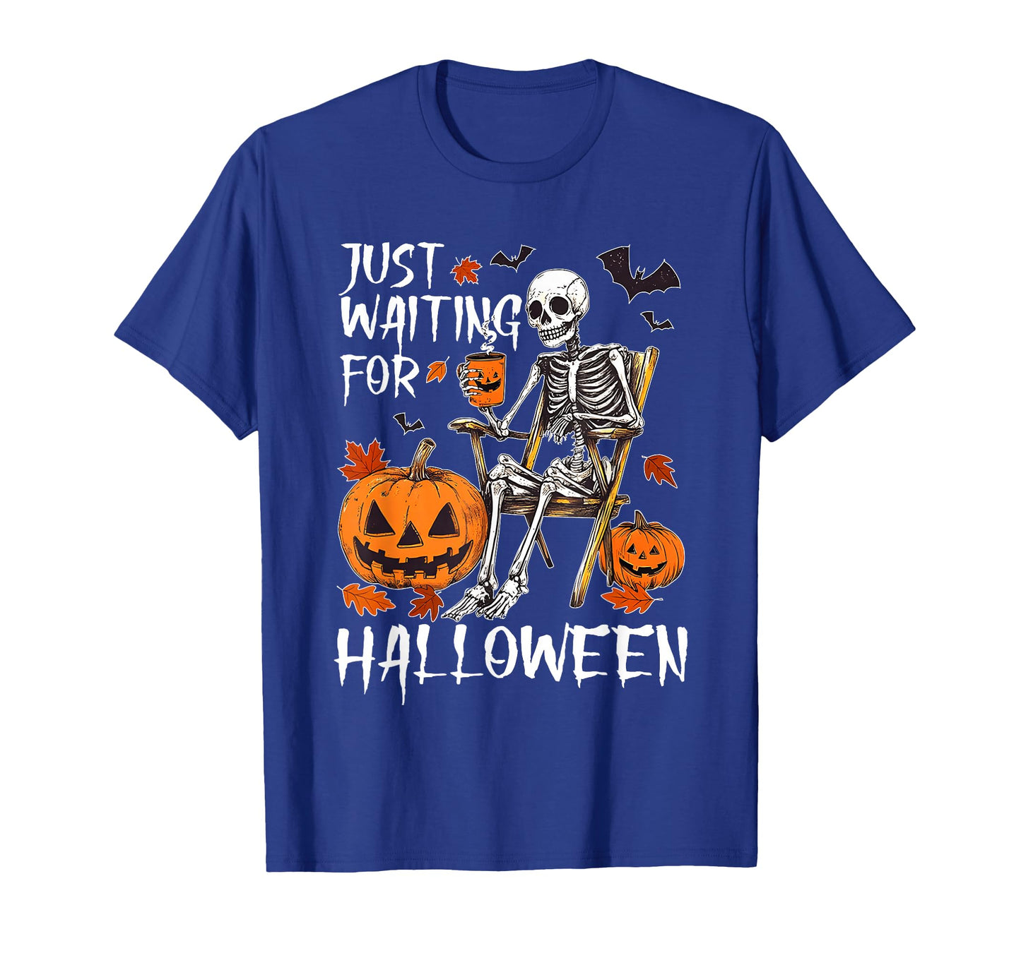 Just Waiting for Halloween Autumn Funny Spooky Skeleton Meme T-Shirt