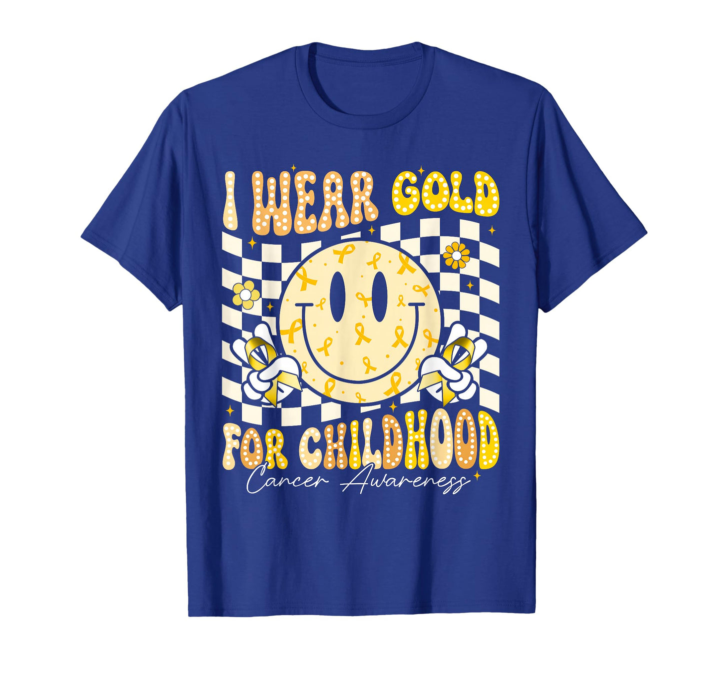 Groovy I Wear Gold Childhood Cancer Awareness Support Ribbon T-Shirt