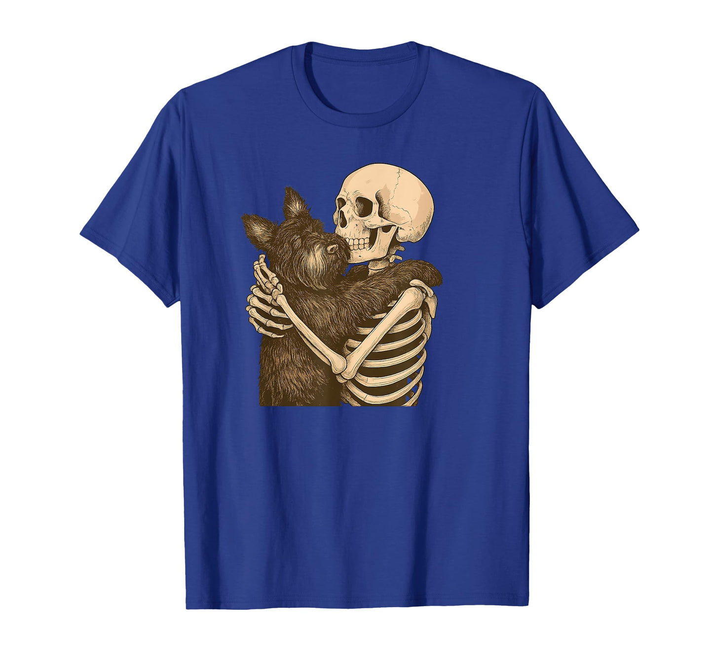 Skeleton Hugging Scottie Dog Halloween T-Shirt