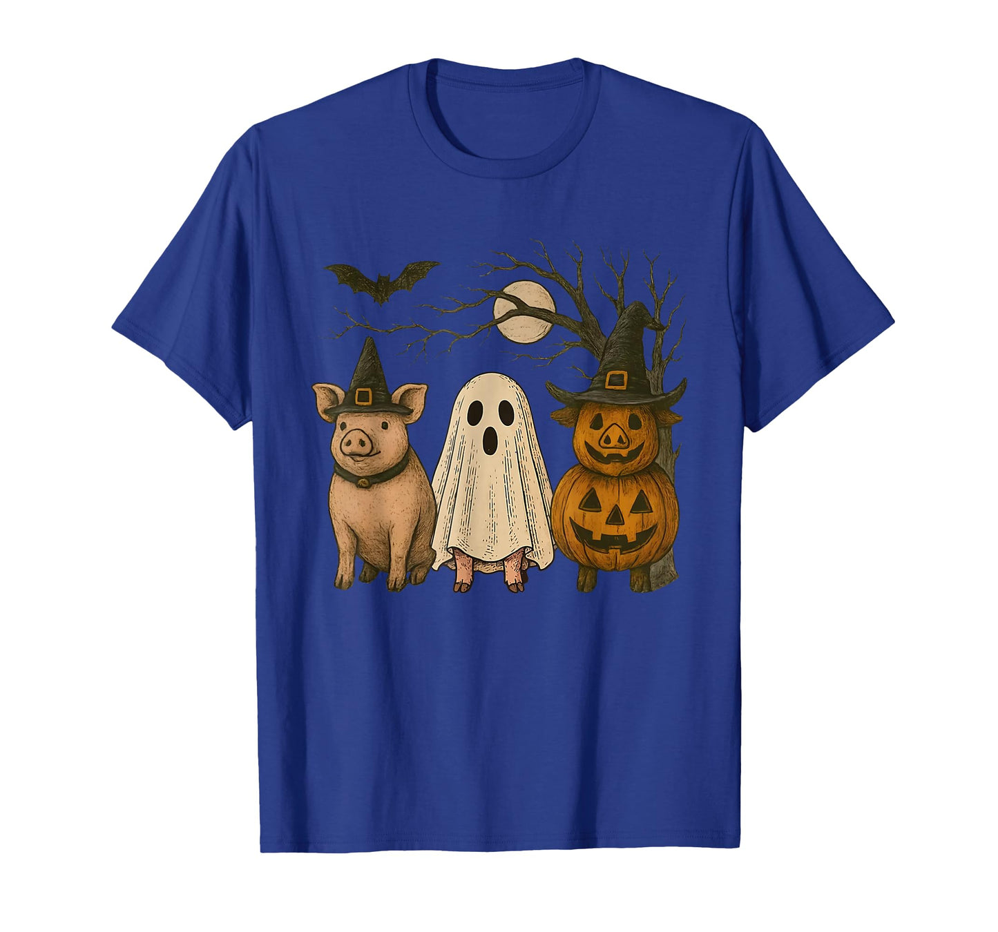 Three Halloween Pigs Cosplay Witch Boo Carved Pumpkin T-Shirt