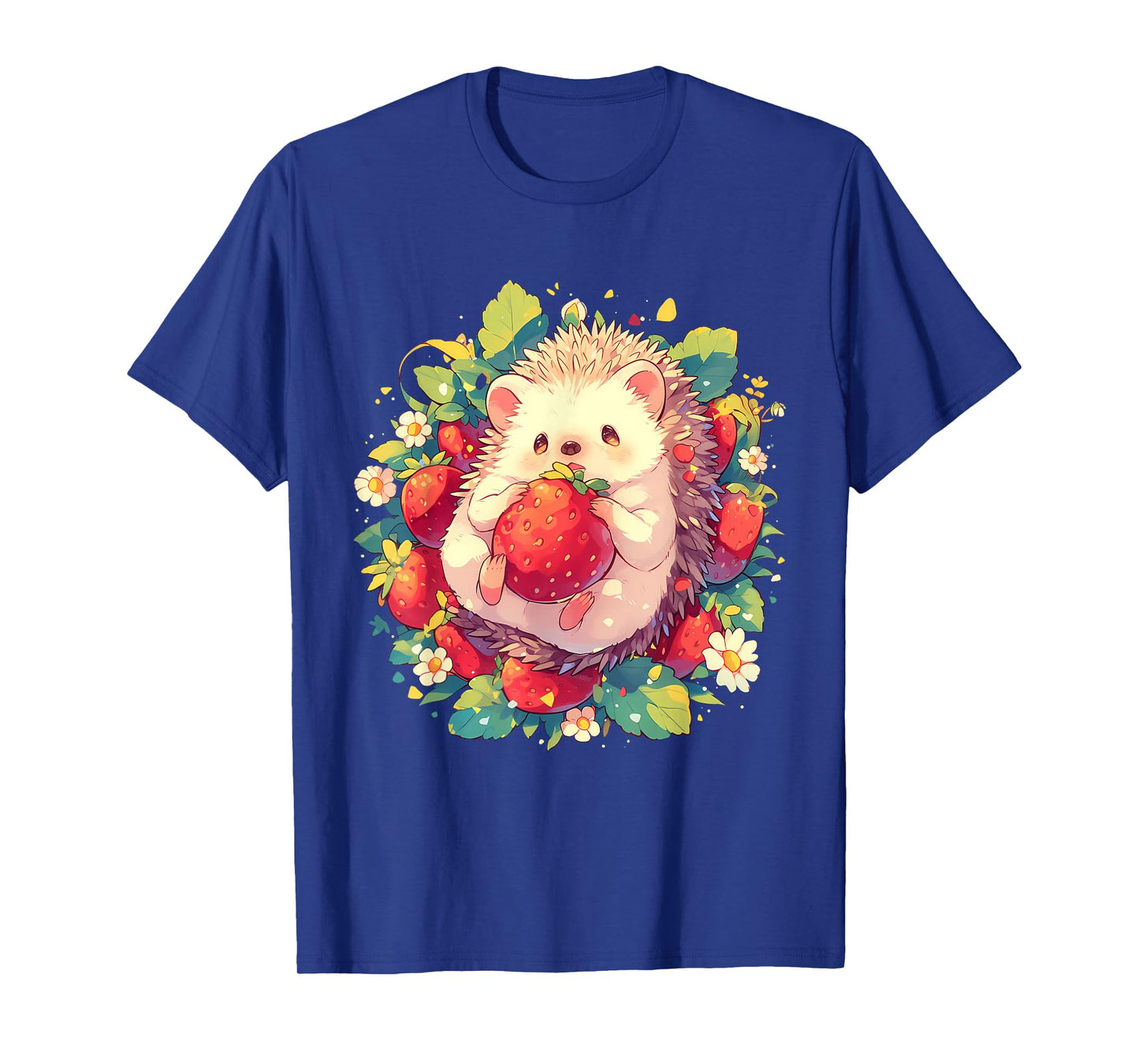 Strawberry Hedgehog Floral Drawing Wildlife Cute Hedgehog T-Shirt