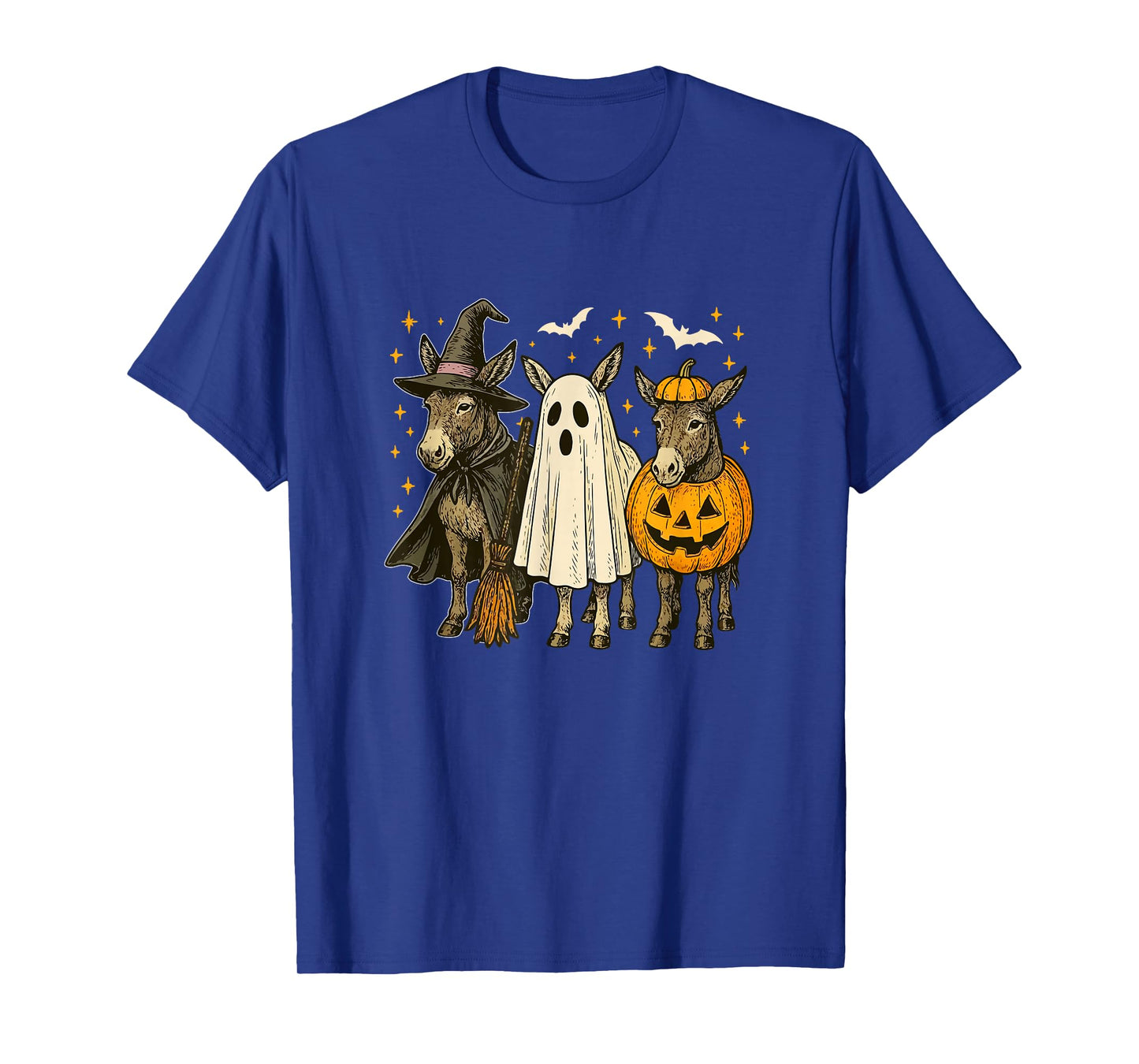Three Halloween Donkeys Cosplay Witch Boo Carved Pumpkin T-Shirt