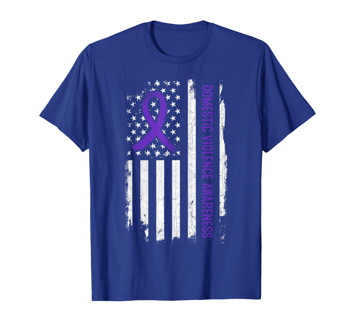 Domestic Violence Awareness American Flag - Purple Ribbon T-Shirt