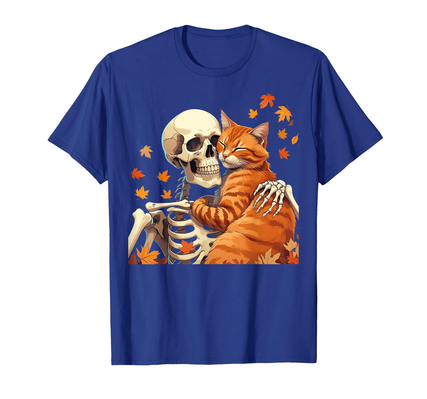 Skeleton Hugging Cat Halloween Cat Lover Cat Mom Dad T-Shirt