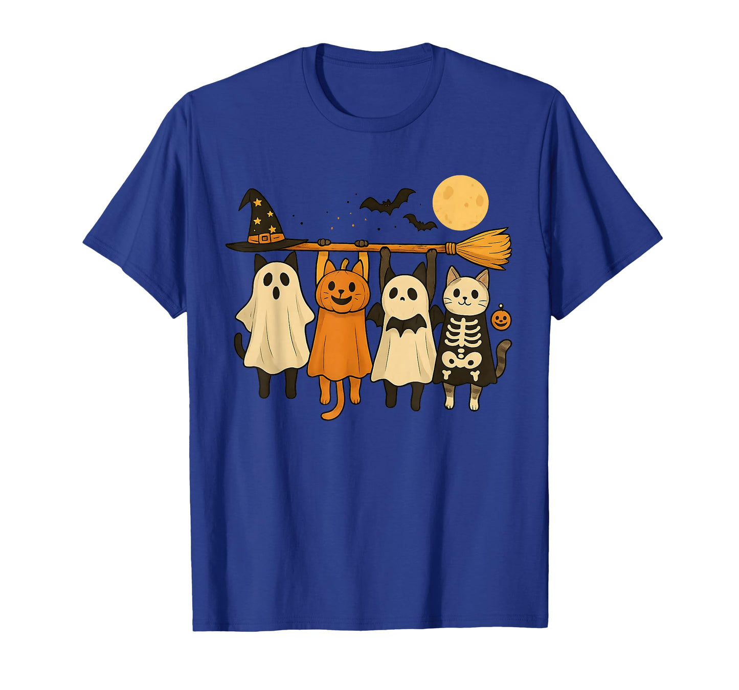 Cute Halloween Cat Ghost Pumpkin Skeleton T-Shirt